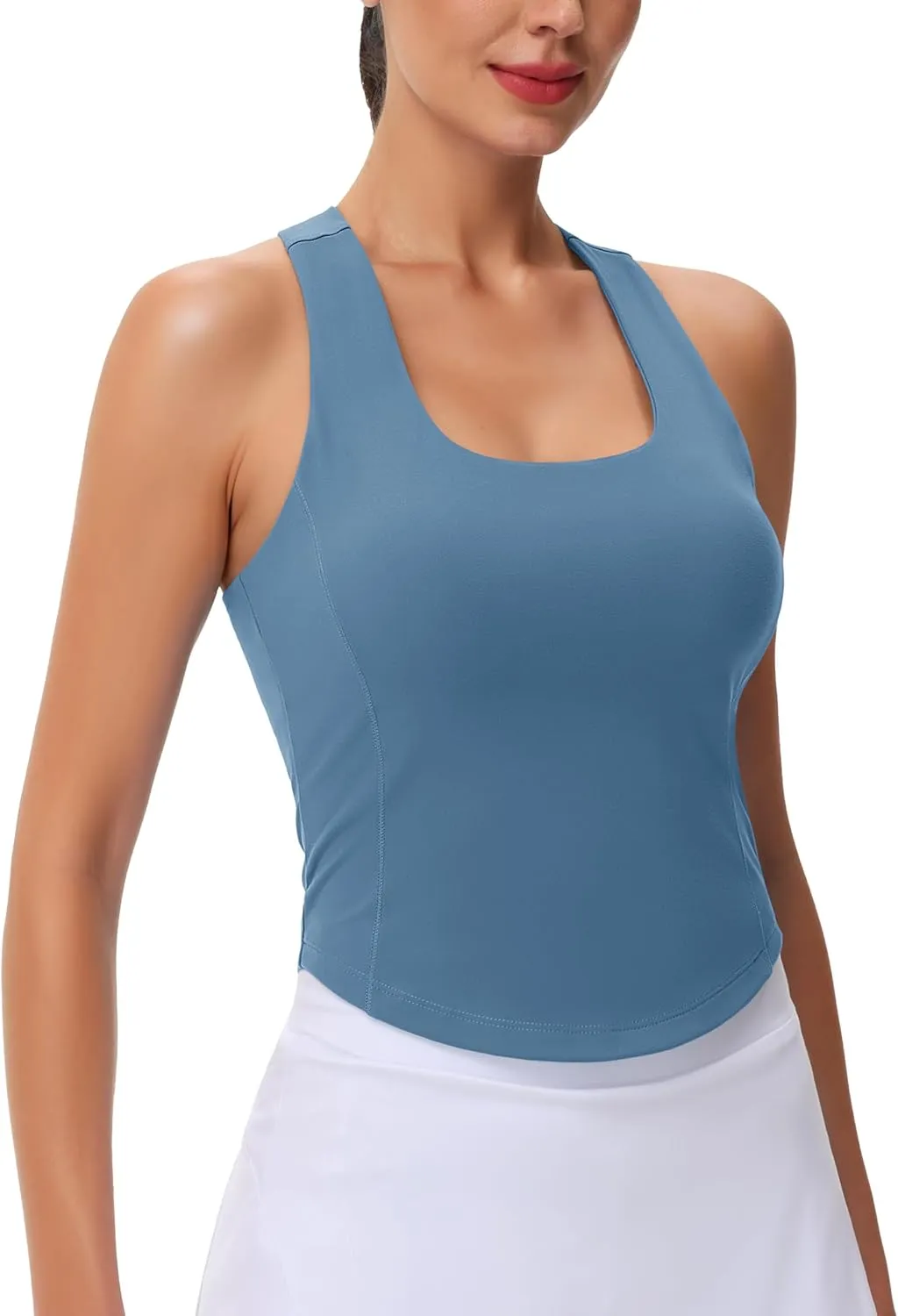 MAGCOMSEN Women's Crop Workout Tank Tops with Built in Bra Fitted Racerback Sleeveless Yoga Shirts Camisole