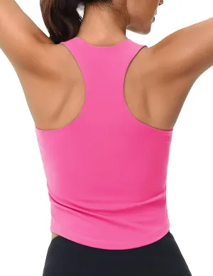 MAGCOMSEN Women's Crop Workout Tank Tops with Built in Bra Fitted Racerback Sleeveless Yoga Shirts Camisole