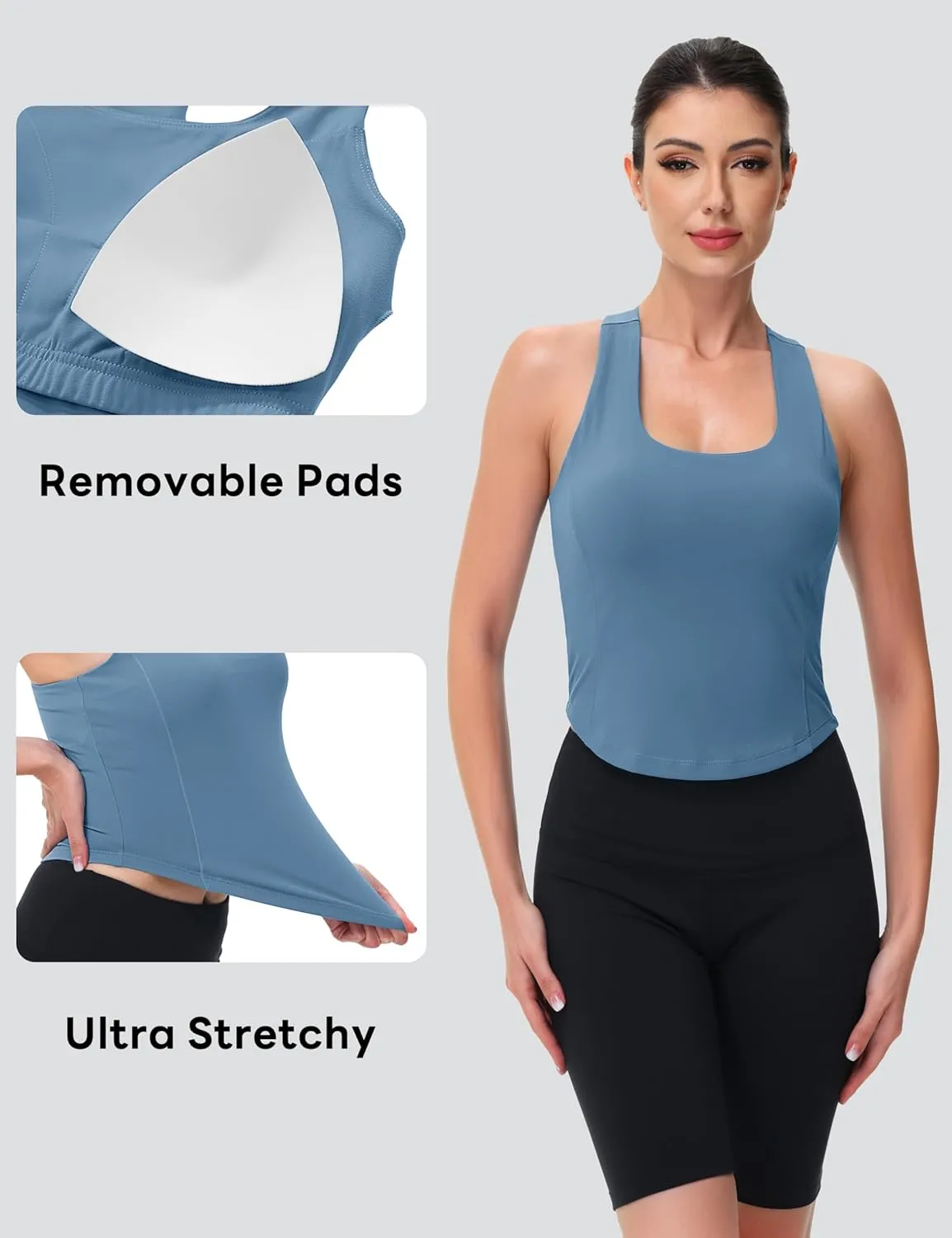 MAGCOMSEN Women's Crop Workout Tank Tops with Built in Bra Fitted Racerback Sleeveless Yoga Shirts Camisole