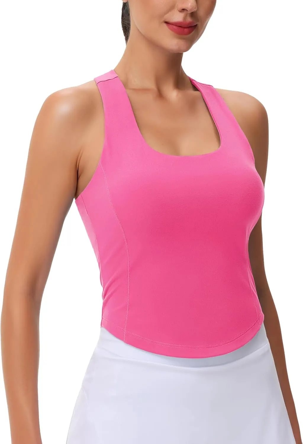 MAGCOMSEN Women's Crop Workout Tank Tops with Built in Bra Fitted Racerback Sleeveless Yoga Shirts Camisole
