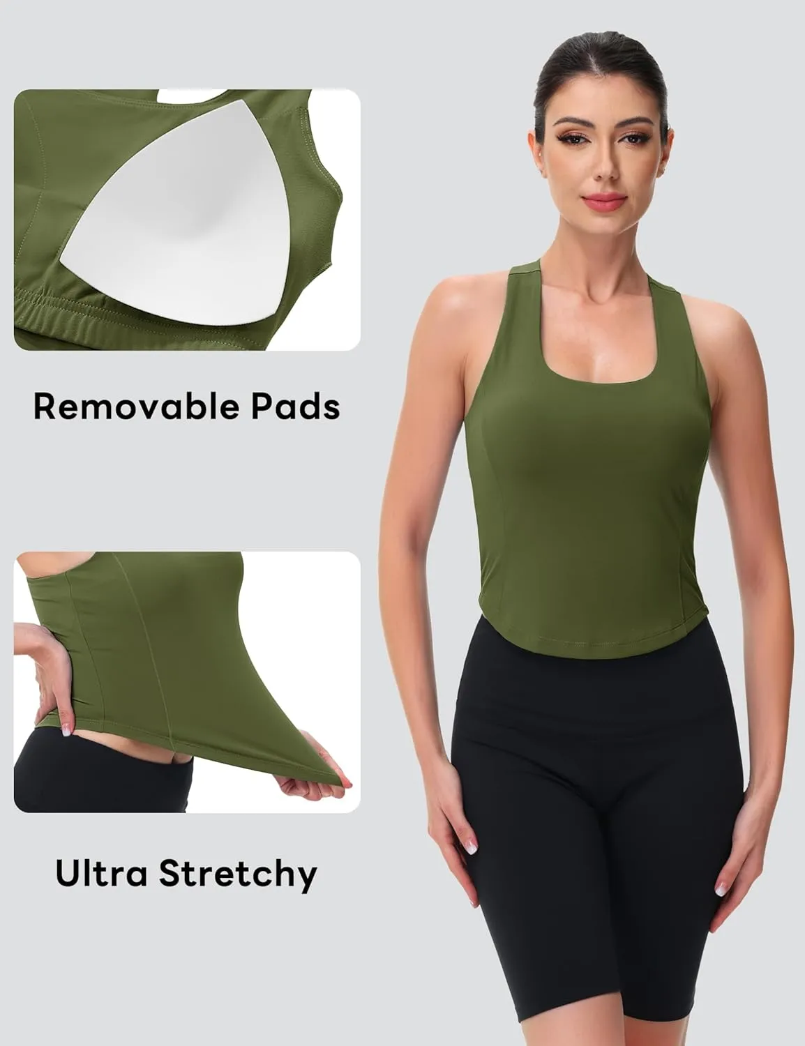 MAGCOMSEN Women's Crop Workout Tank Tops with Built in Bra Fitted Racerback Sleeveless Yoga Shirts Camisole
