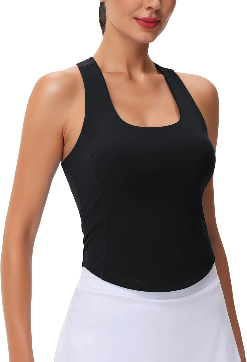 MAGCOMSEN Women's Crop Workout Tank Tops with Built in Bra Fitted Racerback Sleeveless Yoga Shirts Camisole
