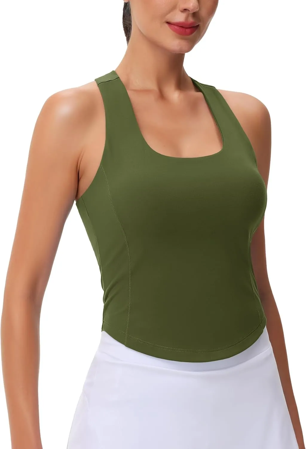 MAGCOMSEN Women's Crop Workout Tank Tops with Built in Bra Fitted Racerback Sleeveless Yoga Shirts Camisole