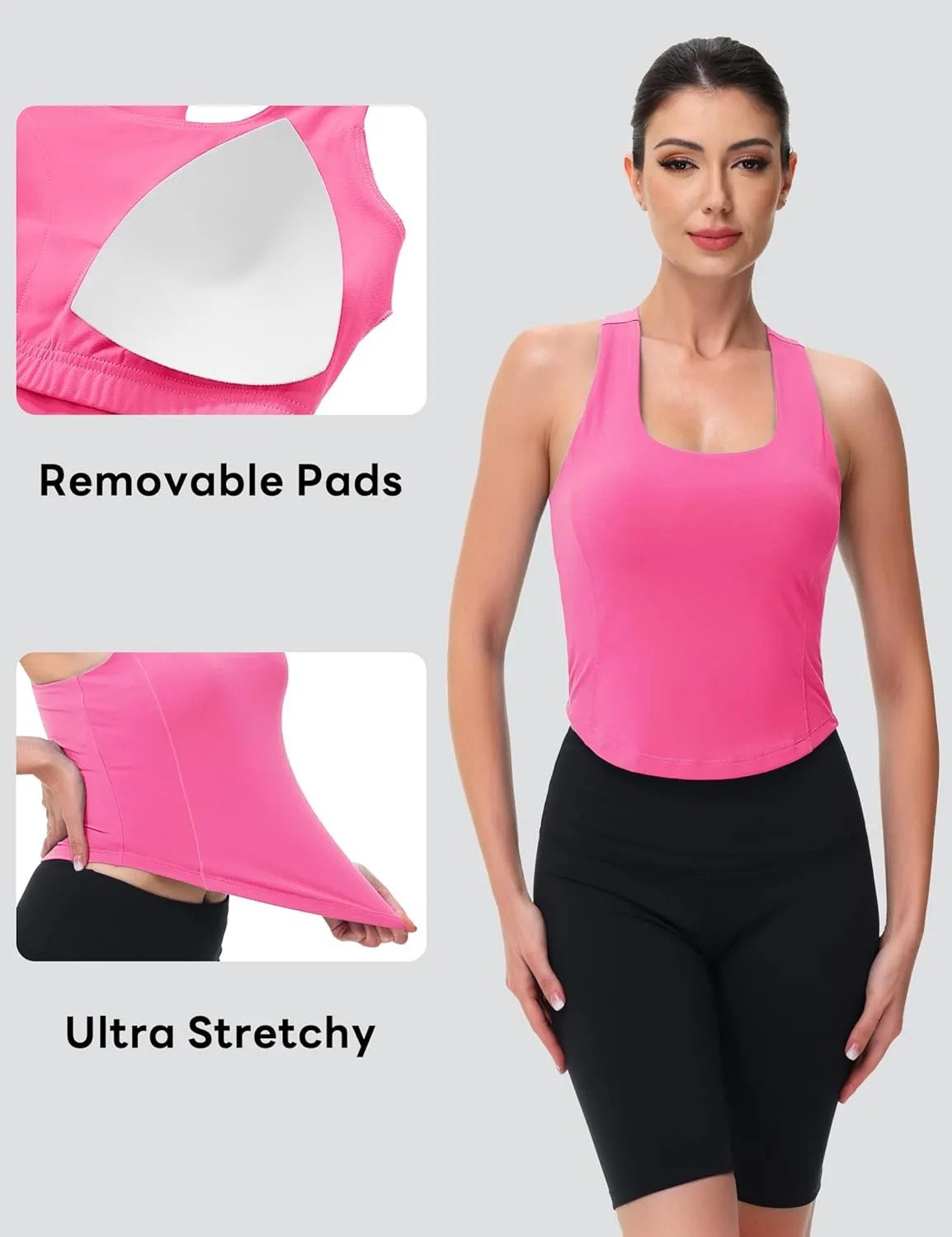 MAGCOMSEN Women's Crop Workout Tank Tops with Built in Bra Fitted Racerback Sleeveless Yoga Shirts Camisole
