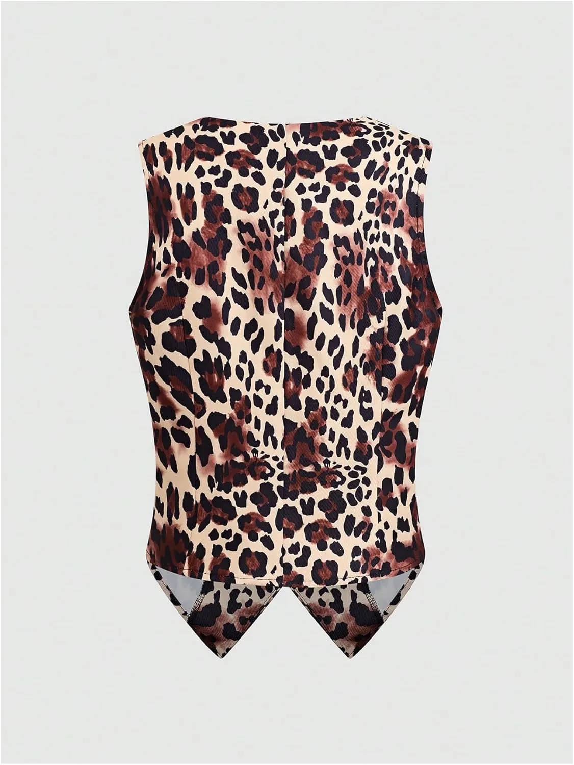 MakeMeChic Women's Leopard Print Vests V Neck Cheetah Vest Sleeveless Jacket Vest Tops Blazer Vests