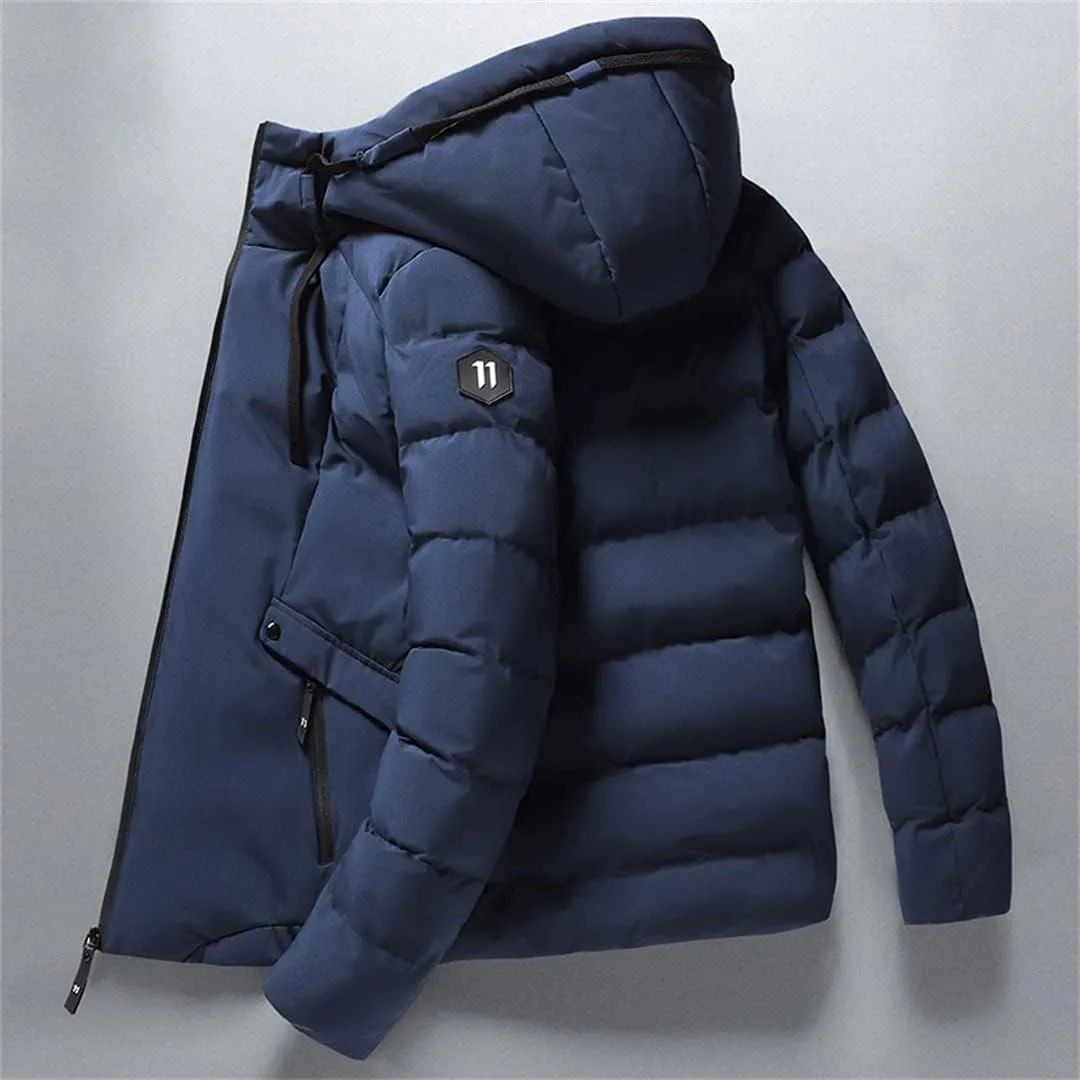 Men Parkas Solid Color Thick Jacket Warm Windproof Outwear Zipper Coat Cotton-Padded Clothing