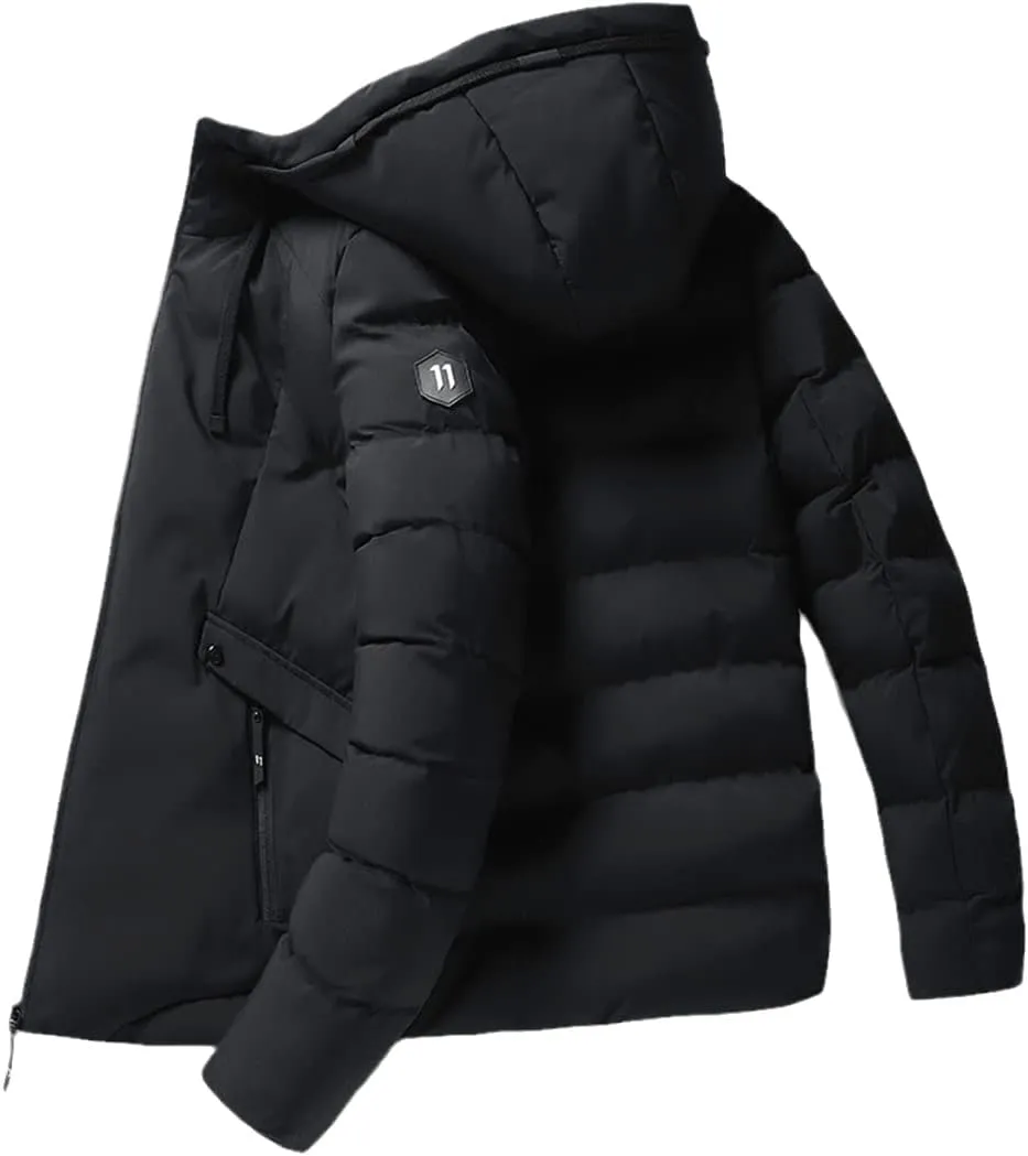 Men Parkas Solid Color Thick Jacket Warm Windproof Outwear Zipper Coat Cotton-Padded Clothing