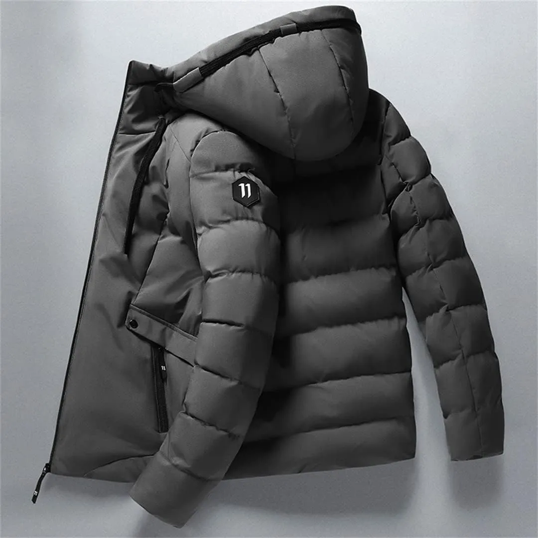 Men Parkas Solid Color Thick Jacket Warm Windproof Outwear Zipper Coat Cotton-Padded Clothing