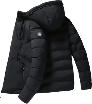 Men Parkas Solid Color Thick Jacket Warm Windproof Outwear Zipper Coat Cotton-Padded Clothing
