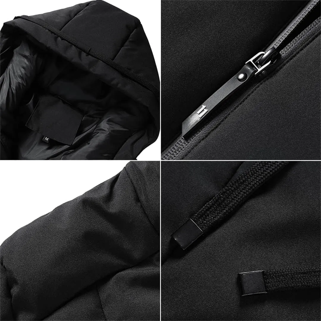 Men Parkas Solid Color Thick Jacket Warm Windproof Outwear Zipper Coat Cotton-Padded Clothing