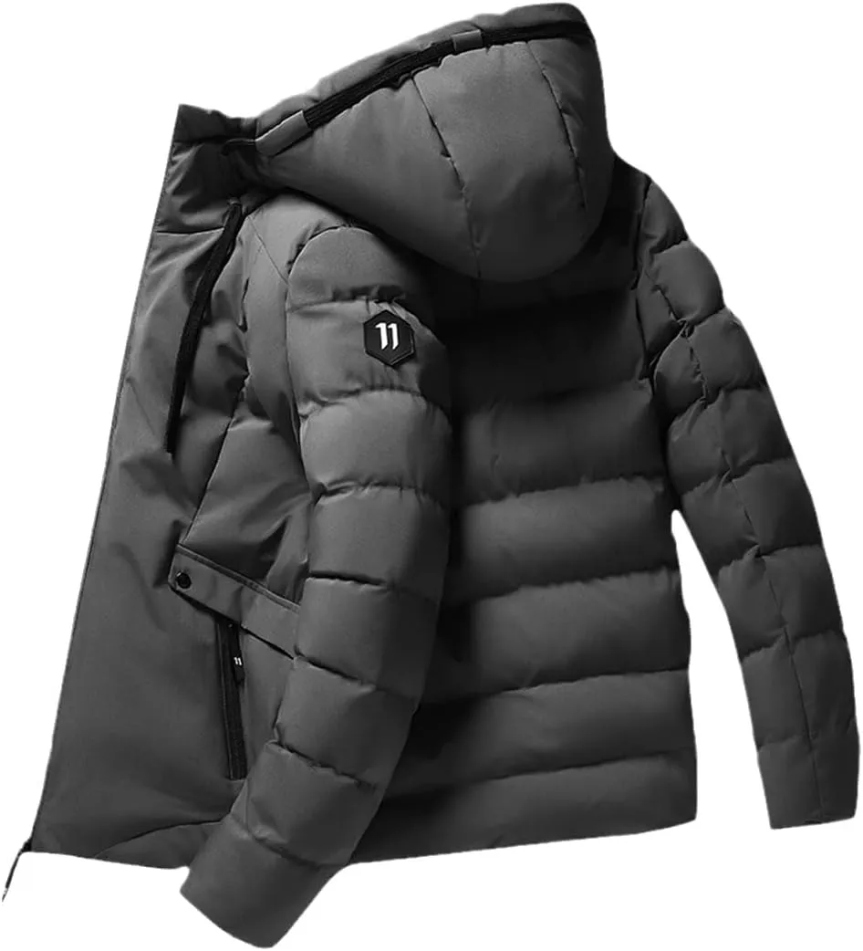 Men Parkas Solid Color Thick Jacket Warm Windproof Outwear Zipper Coat Cotton-Padded Clothing