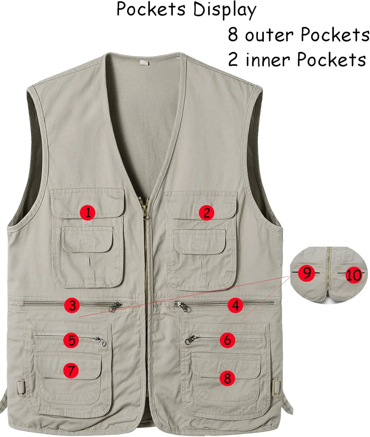 Men's Fishing Vest with Multi-Pocket Sleeveless Jacket Hunting Vest Safari Travel Outdoor Casual Vest Gilet