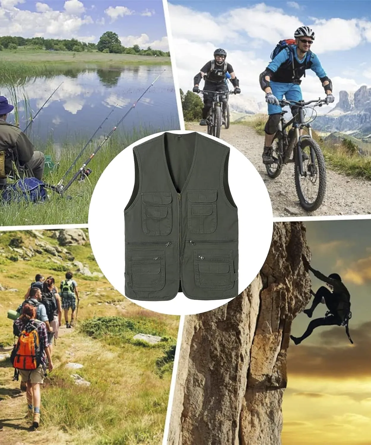 Men's Fishing Vest with Multi-Pocket Sleeveless Jacket Hunting Vest Safari Travel Outdoor Casual Vest Gilet