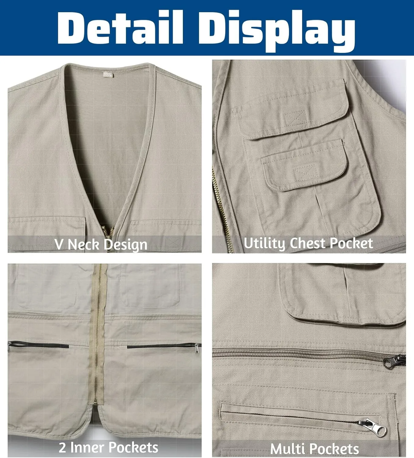 Men's Fishing Vest with Multi-Pocket Sleeveless Jacket Hunting Vest Safari Travel Outdoor Casual Vest Gilet