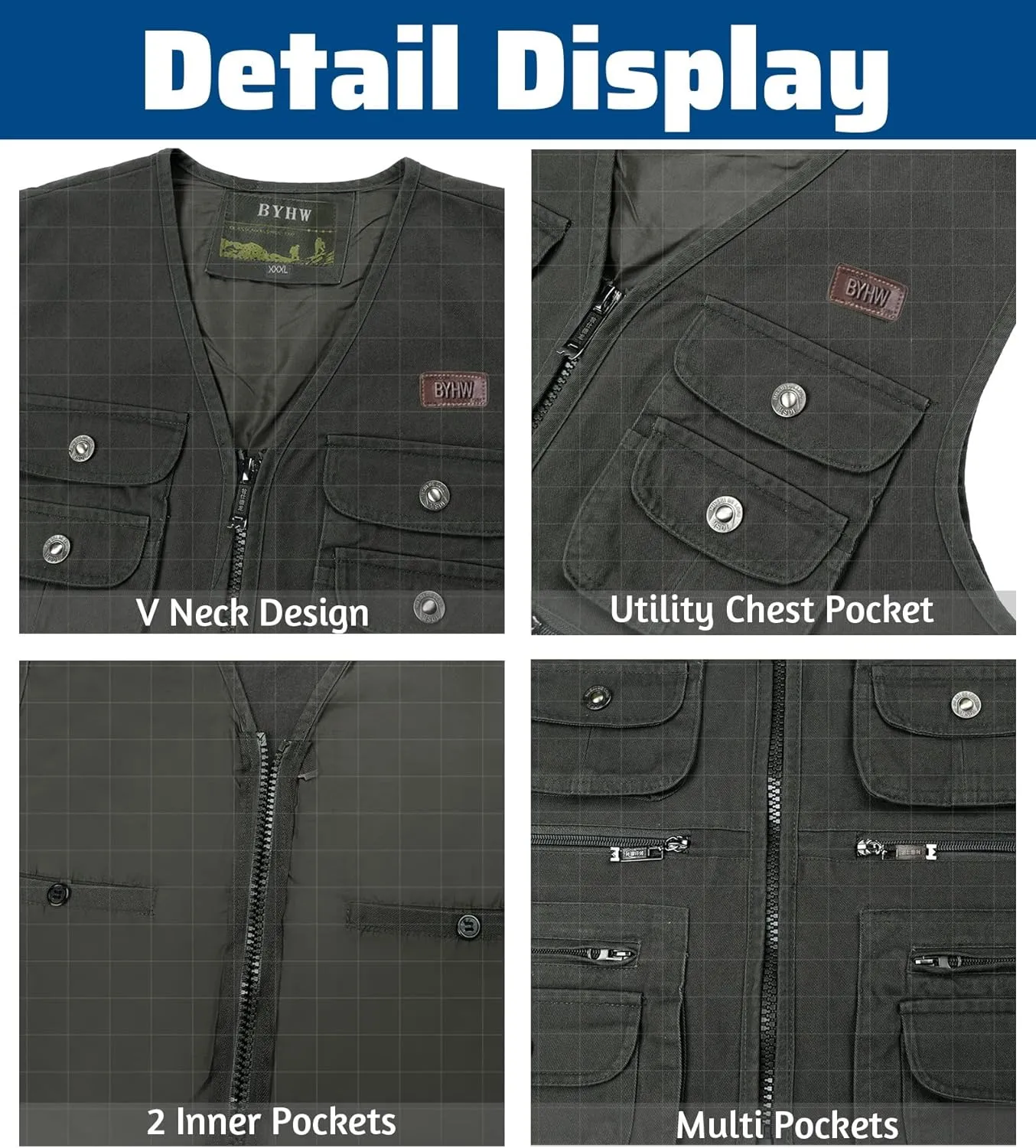 Men's Fishing Vest with Multi-Pocket Sleeveless Jacket Hunting Vest Safari Travel Outdoor Casual Vest Gilet