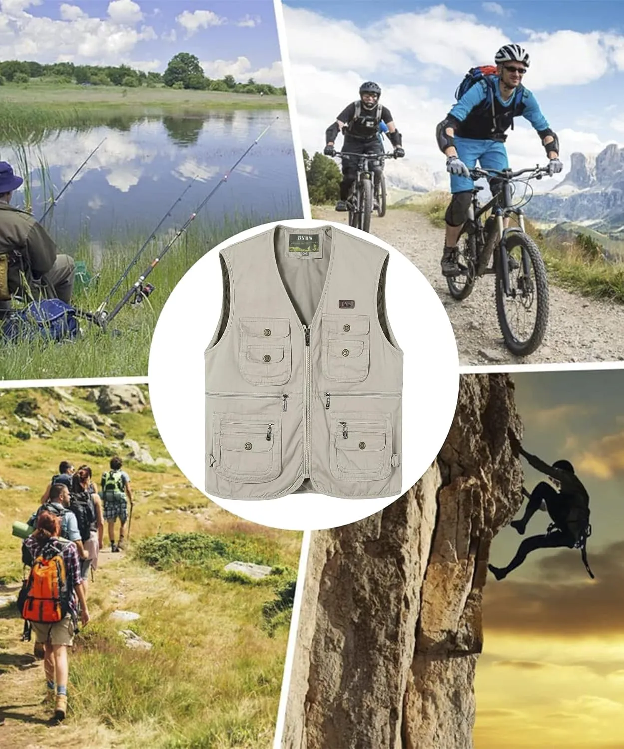 Men's Fishing Vest with Multi-Pocket Sleeveless Jacket Hunting Vest Safari Travel Outdoor Casual Vest Gilet
