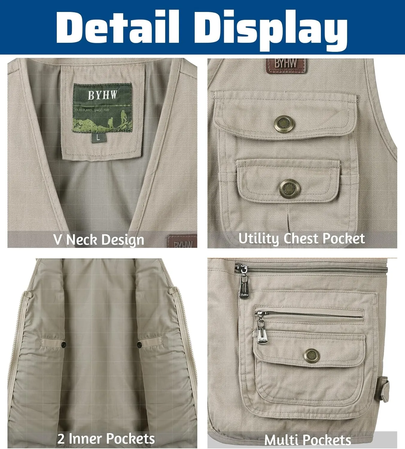 Men's Fishing Vest with Multi-Pocket Sleeveless Jacket Hunting Vest Safari Travel Outdoor Casual Vest Gilet