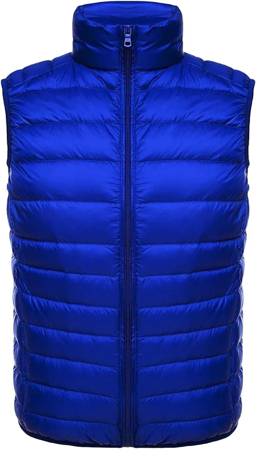 Mens Lightweight Insulated Puffer Vest Stand Collar Sleeveless Jacket Warm Down Outerwear for Work Travel