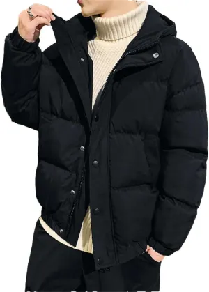 Men's Warm Hooded Cotton Padded Jackets Solid Color Thick Parkas Down Coats Outwear
