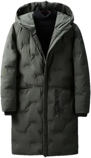 Men's Winter Long Down Jackets Casual Hooded Thick Warm Parkas Outdoor Cotton Padded Coats
