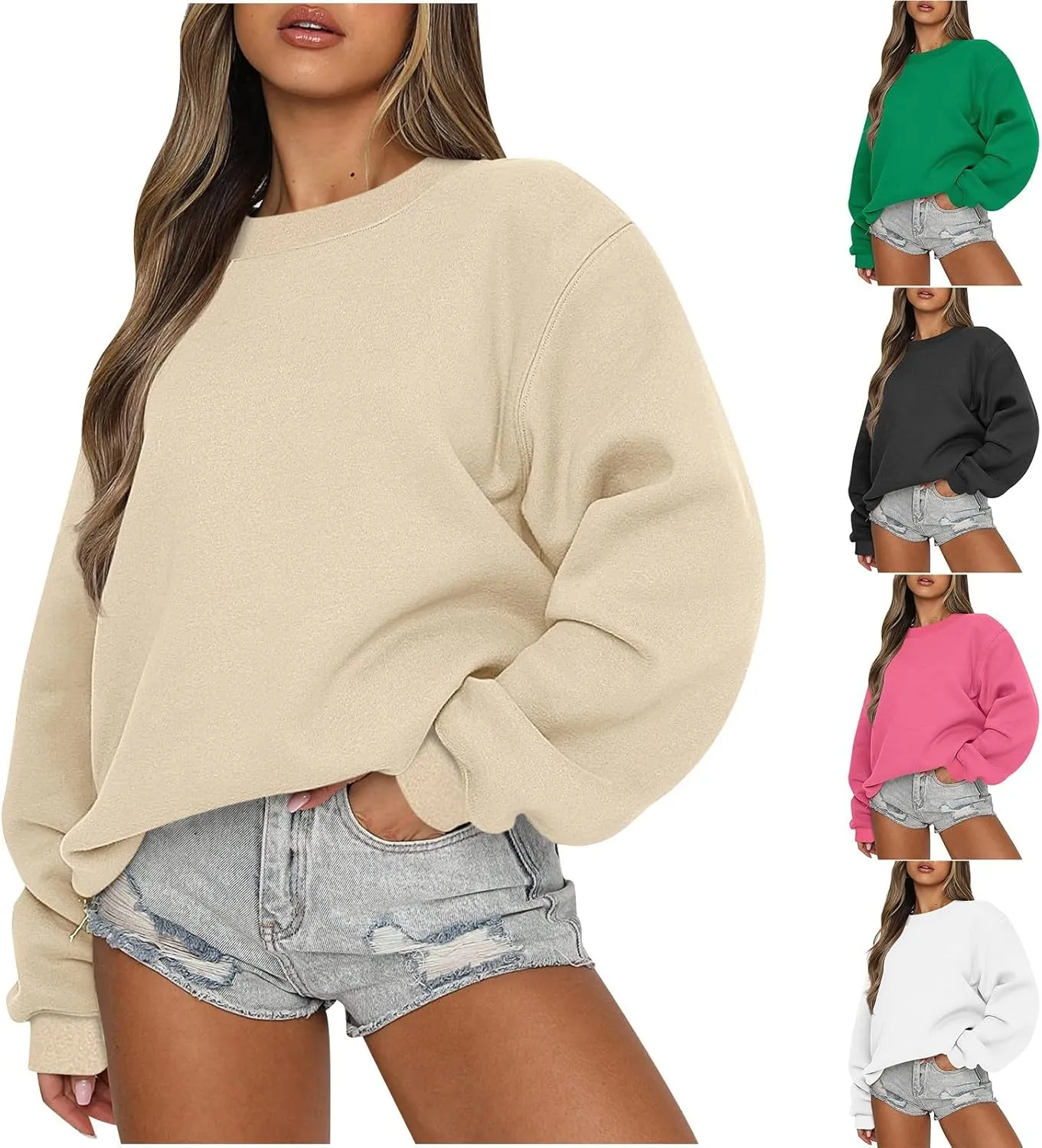 Oversized Sweatshirt for Women Fleece Crewneck Sweatshirts Pullover Tops Fall Sweaters Cute Hoodies Y2k Preppy Clothes