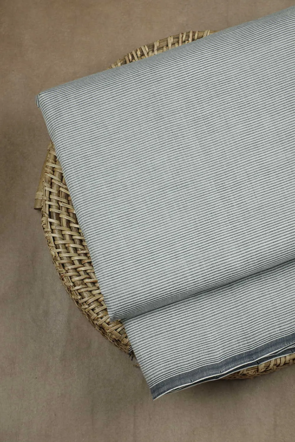 Pin Grey Stripe Mangalagiri Cotton Fabric