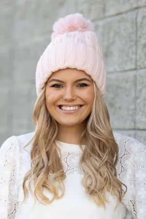 Pink Cable Knit Beanie