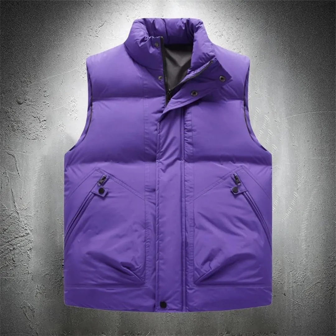 Purple Vest Jacket Men Solid Color Autumn Winter Cotton Padded Jackets Sleeveless Men Thicken Warm Vests Coats