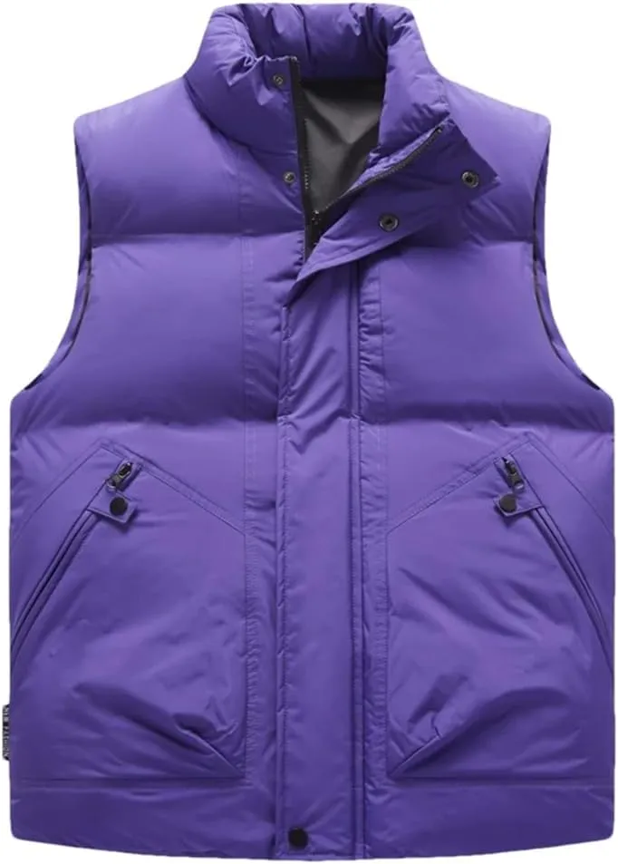 Purple Vest Jacket Men Solid Color Autumn Winter Cotton Padded Jackets Sleeveless Men Thicken Warm Vests Coats