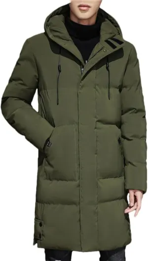 REHJJDFD Men Warm Hooded Mid-Length Parkas Jacket Mens Casual Zip Cotton Padded Jacket Overcoat Parka Coats