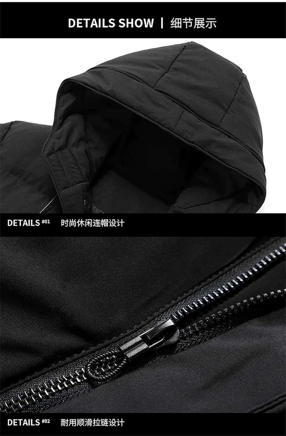 REHJJDFD Men Warm Hooded Mid-Length Parkas Jacket Mens Casual Zip Cotton Padded Jacket Overcoat Parka Coats
