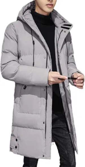 REHJJDFD Men Warm Hooded Mid-Length Parkas Jacket Mens Casual Zip Cotton Padded Jacket Overcoat Parka Coats