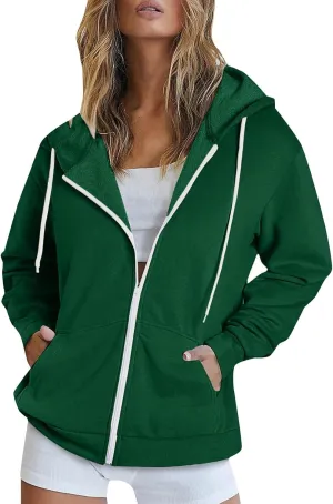 SAMST Women's Oversized Zip Up Hoodies Sweatshirts Y2K Clothes Teen Girl Fall Casual Drawstring Jackets with Pockets