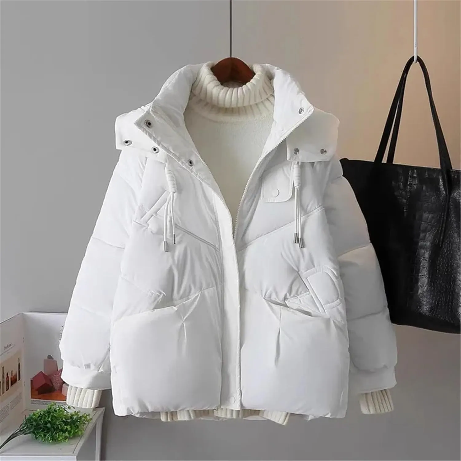 short Down Cotton Jacket Female Hooded Parkas Thick Warm Padded Coat Loose Women's Snowsuit Winter Outwear