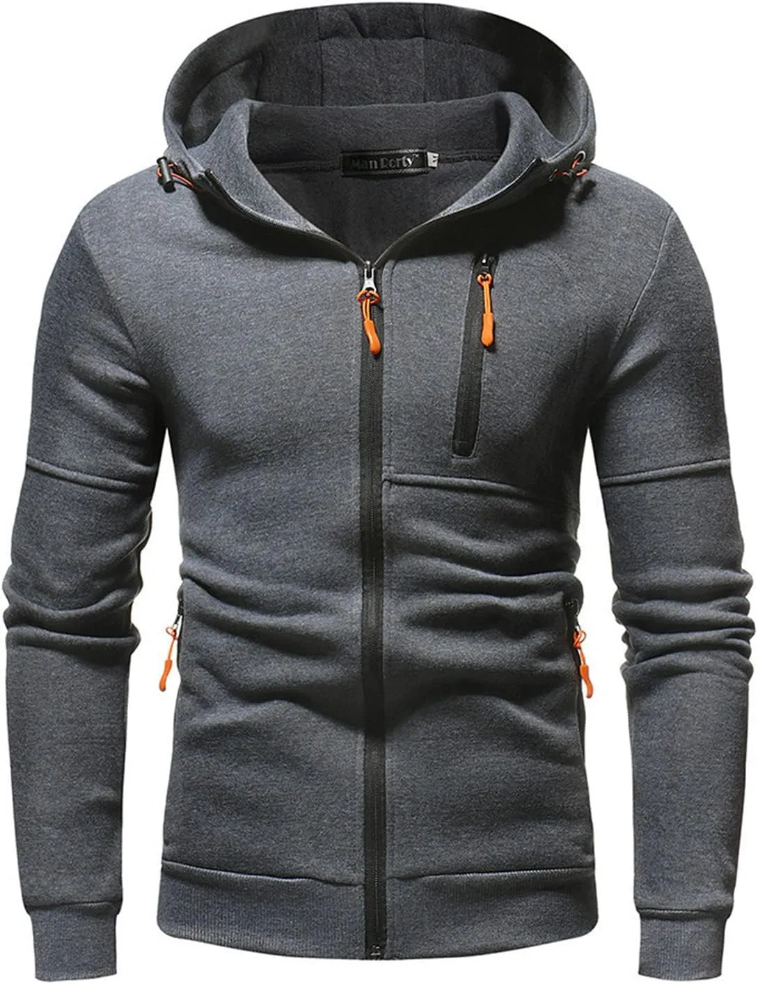 Sport Full Zip Hoodies for Men, Mens Hoodie, Men's Solid Full-Zip Long Sleeve Hooded Sweatshirt with Zipper Pockets
