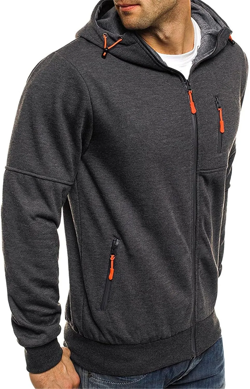 Sport Full Zip Hoodies for Men, Mens Hoodie, Men's Solid Full-Zip Long Sleeve Hooded Sweatshirt with Zipper Pockets