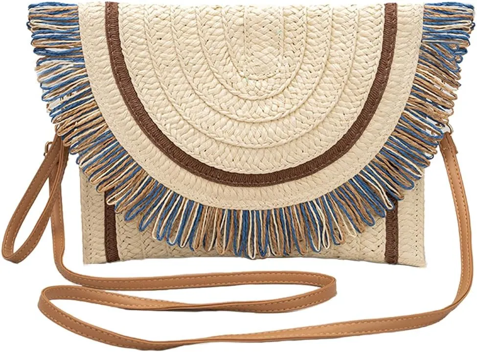 Straw Clutch Purses for Women, Envelope Clutch Straws Wallet Shoulder Tote Bags, Crossbody Wallet Handbags Raffia Rattan Summer Evening Bag.