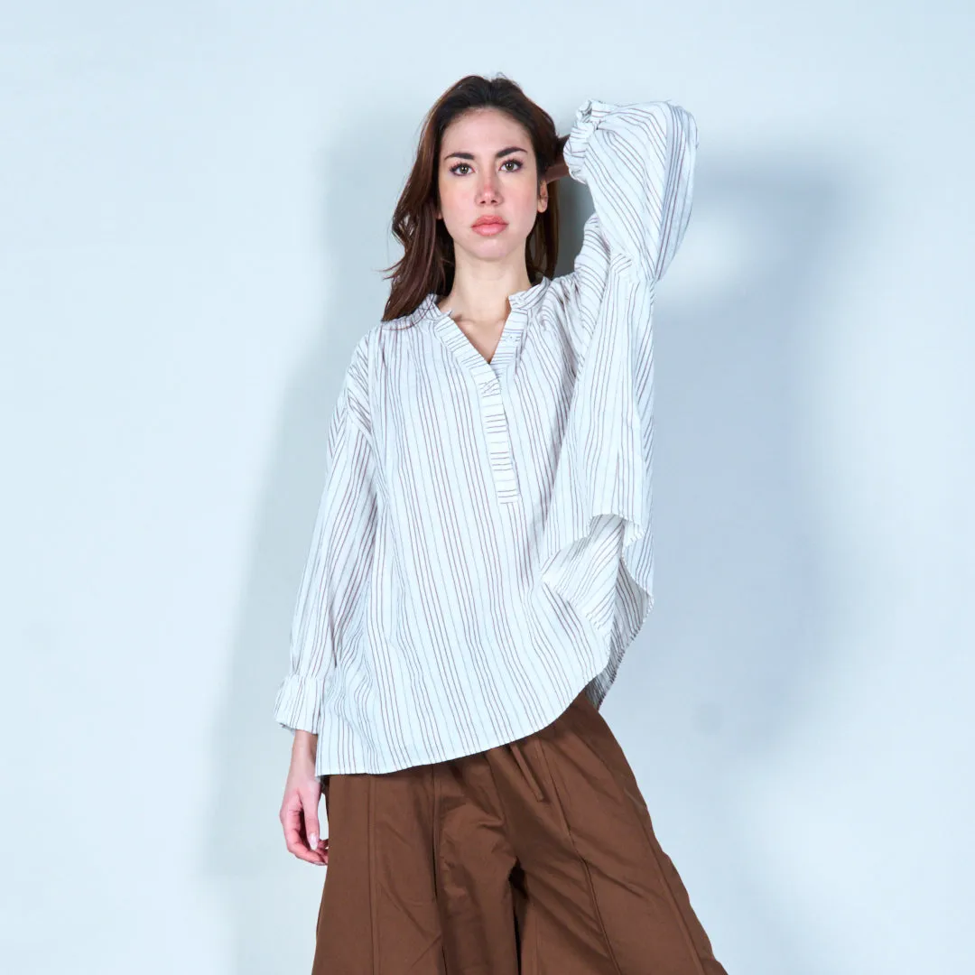 Striped v-neck blouse wholesale