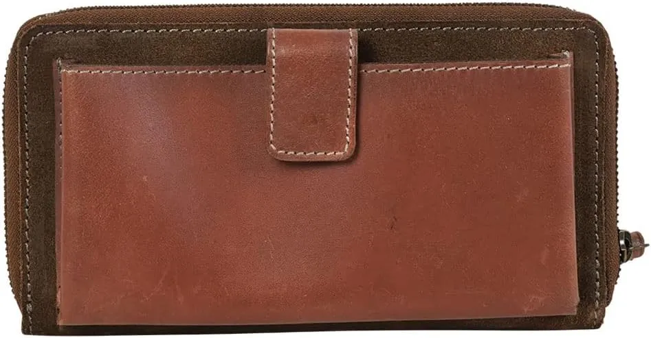 STS Ranchwear Women's Cowhide Saddle Tramp Bentley Compact Durable Leather Casual Wallet with Removable Wrist Strap, Brown Suede, One Size