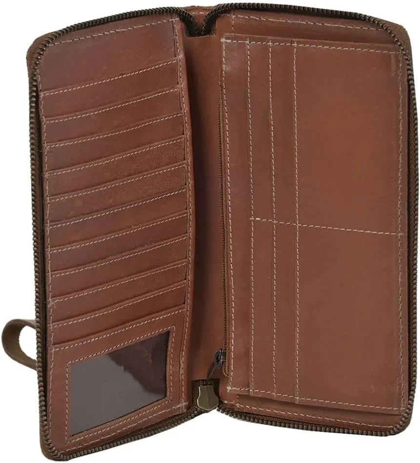 STS Ranchwear Women's Cowhide Saddle Tramp Bentley Compact Durable Leather Casual Wallet with Removable Wrist Strap, Brown Suede, One Size