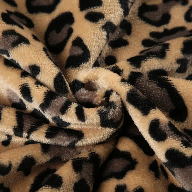 TAVIMART  -  Casual Fur Trim Leopard Coats Loose Hooded Zipper Long Sleeve Jackets Women Autumn Winter Fashion Streetwear Lady