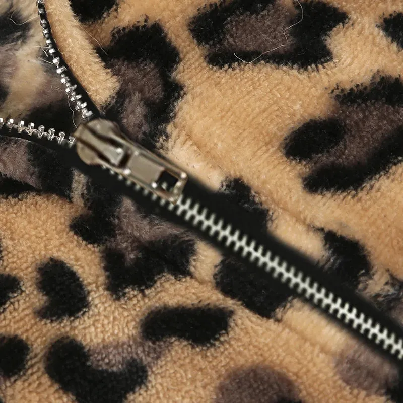 TAVIMART  -  Casual Fur Trim Leopard Coats Loose Hooded Zipper Long Sleeve Jackets Women Autumn Winter Fashion Streetwear Lady