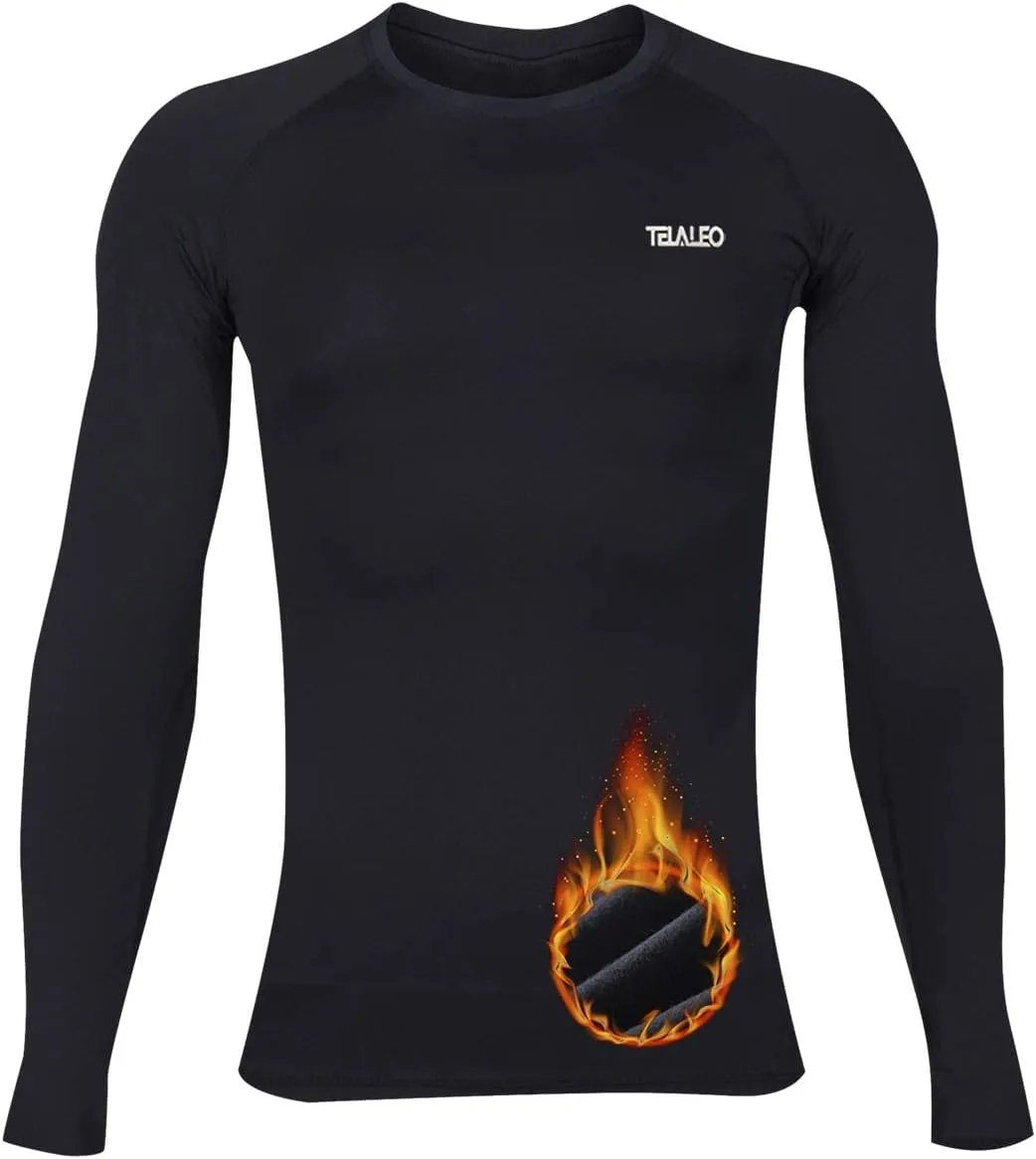 TELALEO Boys' Girls' Long Sleeve Compression Shirts Thermal Fleece Lined Kids Athletic Sports Tops Leggings Baselayer Set