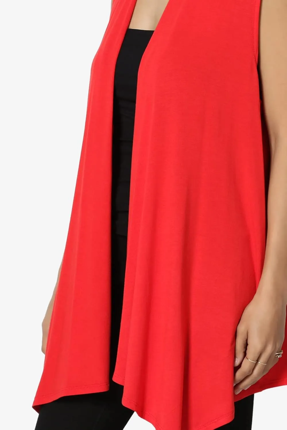 TheMogan Women's Long Vests Sleeveless Draped Lightweight Open Front Cardigan