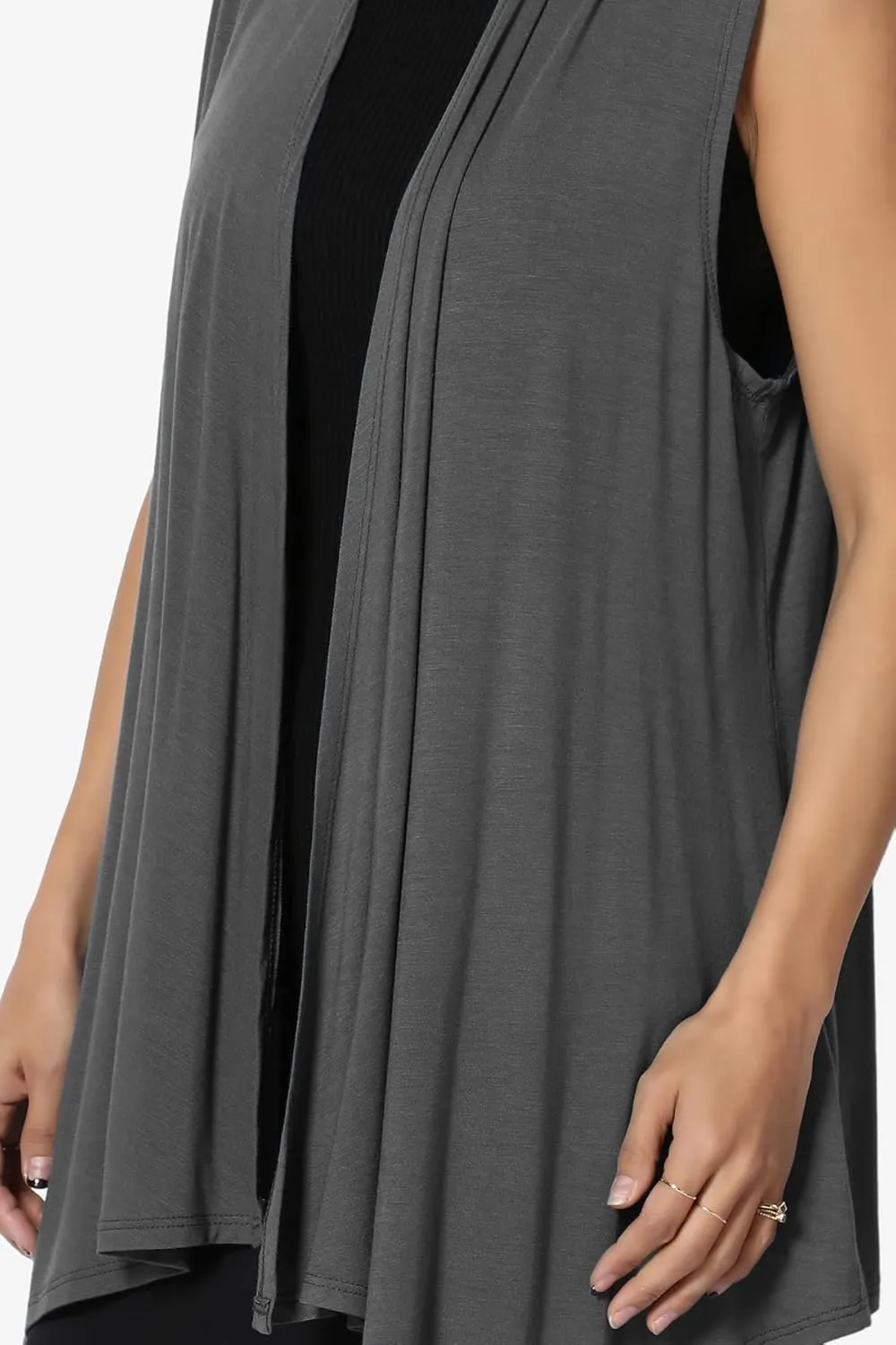 TheMogan Women's Long Vests Sleeveless Draped Lightweight Open Front Cardigan
