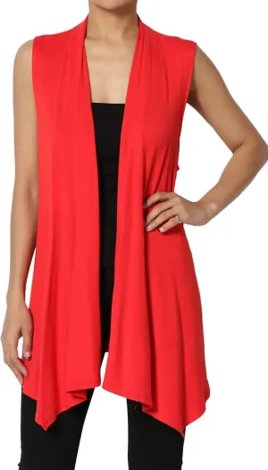 TheMogan Women's Long Vests Sleeveless Draped Lightweight Open Front Cardigan
