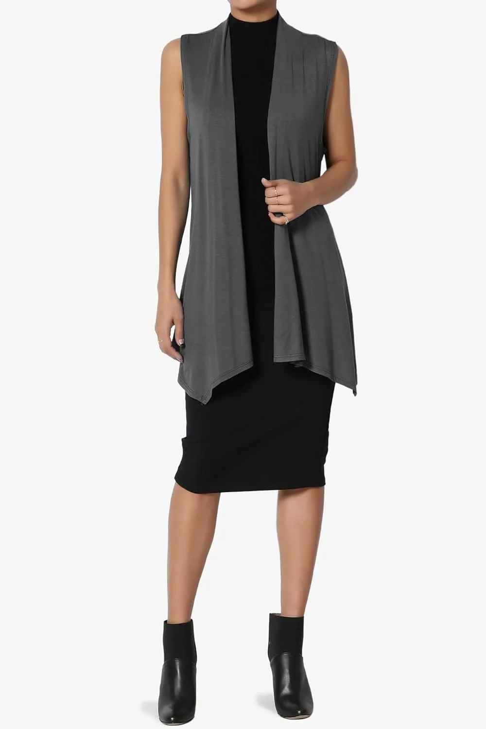 TheMogan Women's Long Vests Sleeveless Draped Lightweight Open Front Cardigan