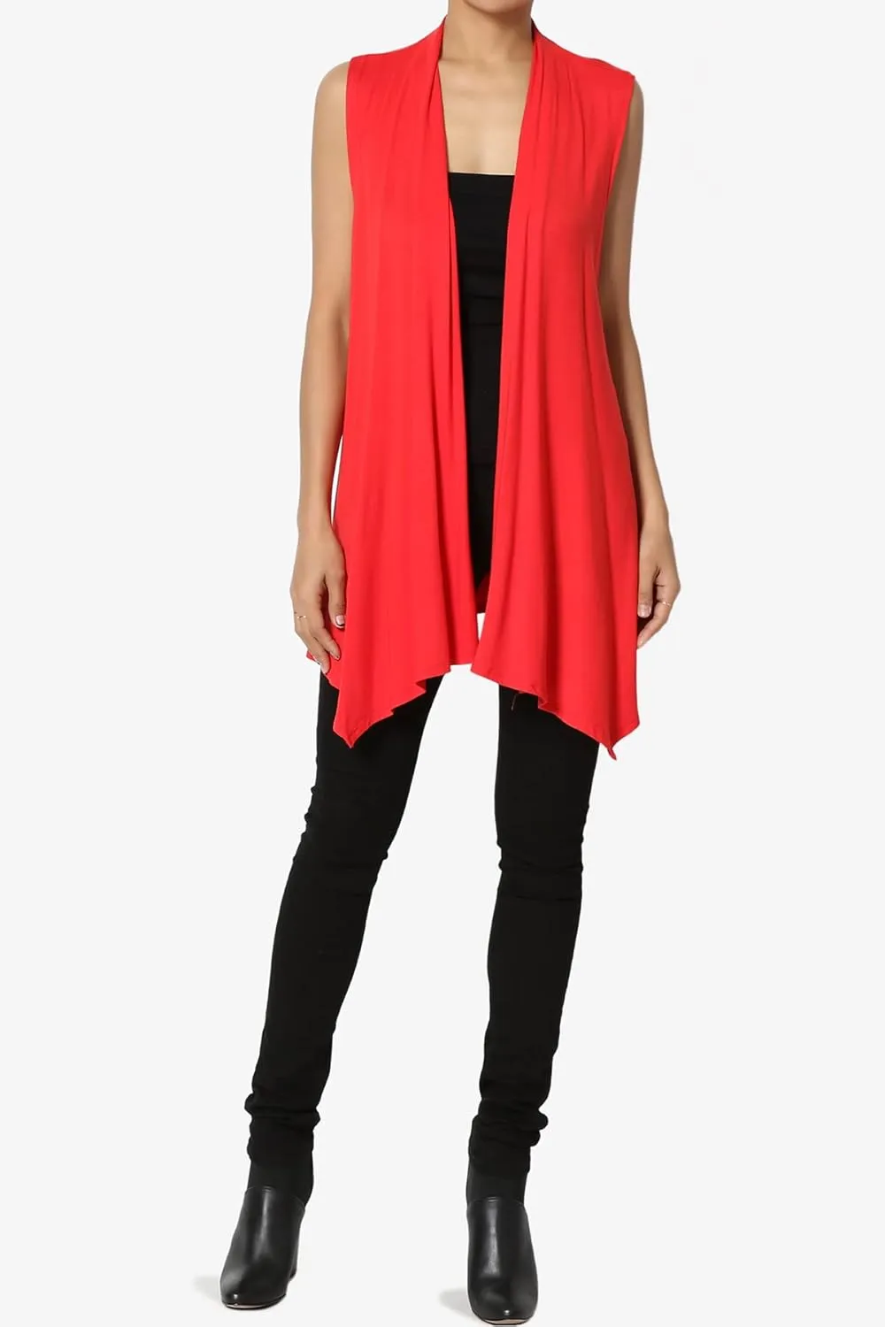 TheMogan Women's Long Vests Sleeveless Draped Lightweight Open Front Cardigan