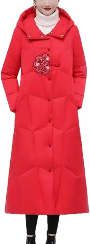 Vintage Cotton-Padded Coats Women Jacket Long Winter Down Cotton Parkas Windproof Hooded Puffer Overcoat