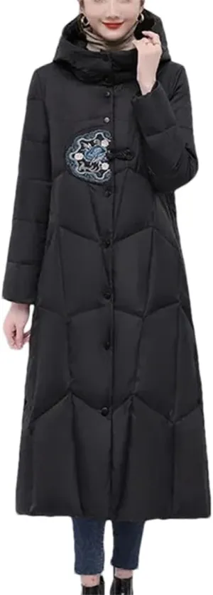 Vintage Cotton-Padded Coats Women Jacket Long Winter Down Cotton Parkas Windproof Hooded Puffer Overcoat